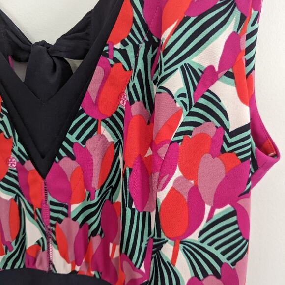 Tory Burch Augustina Printed Tulip Floral Logo Hidden Dress Aline Medium Vneck - Picture 10 of 16